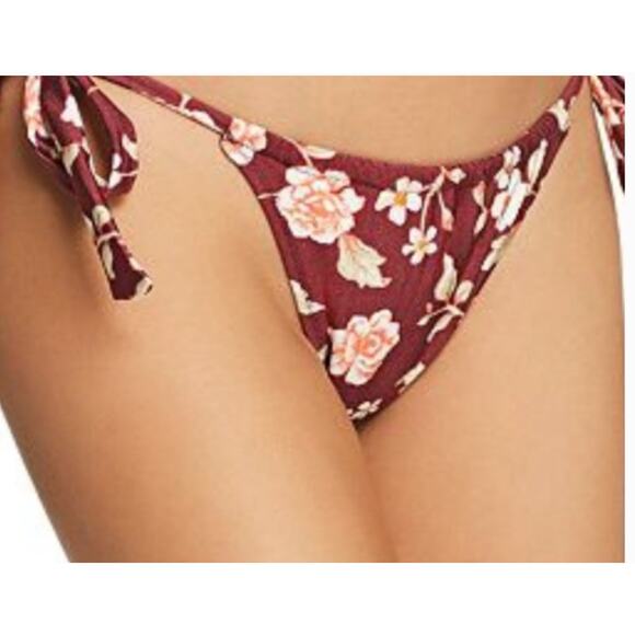 Minkpink women's Burgundy Rhapsody Side tie bikini bottom Small NWT - Picture 2 of 5